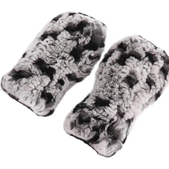 Womens Rabbit Fur Winter Gloves Colorful Grey
